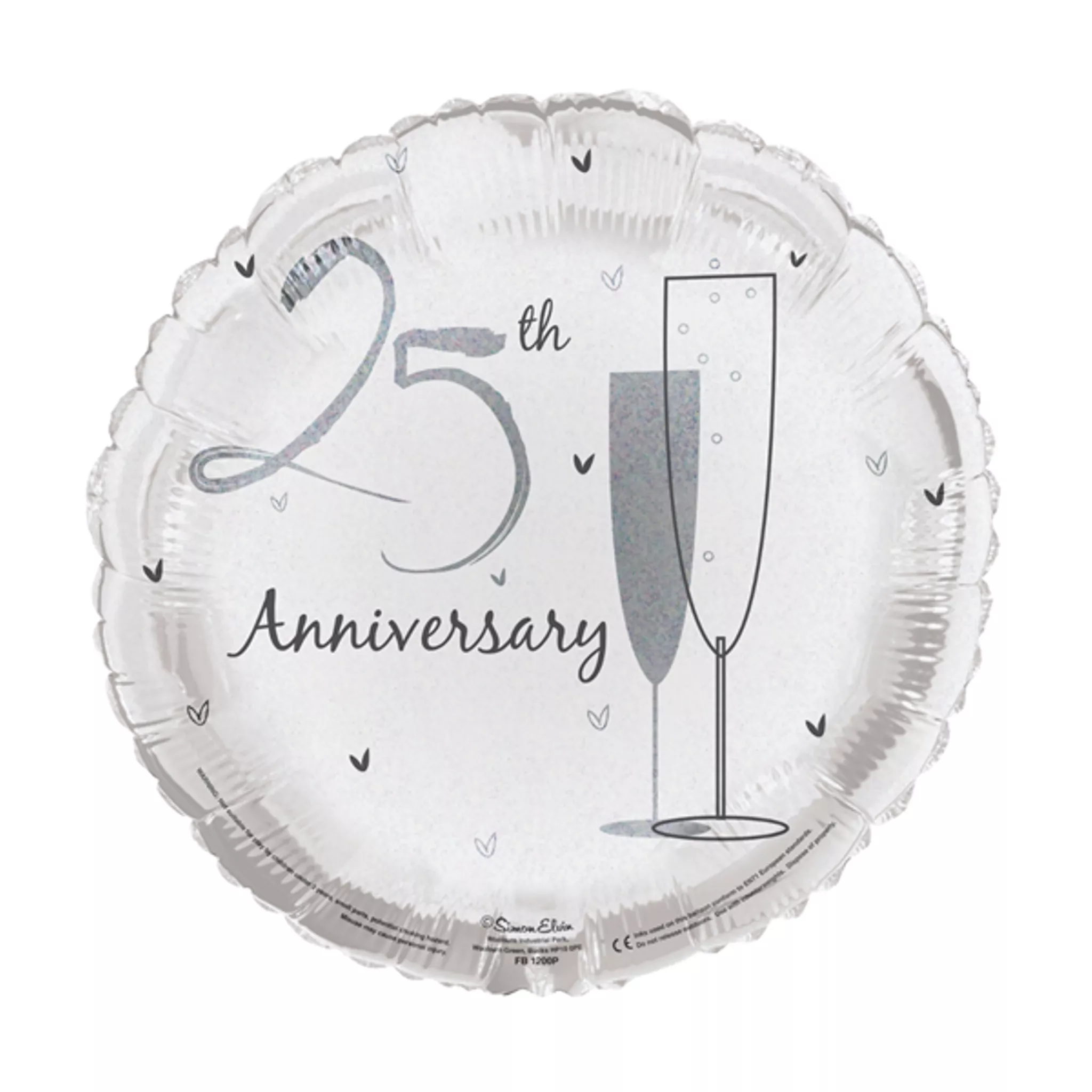 Simon Elvin Silver Wedding Anniversary Round 18" Foil Balloon